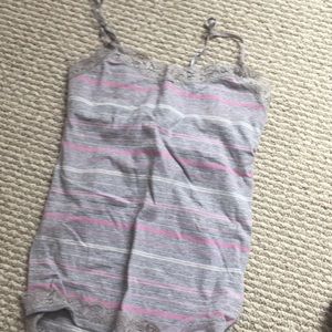 Grey,pink,white,silver striped tank top